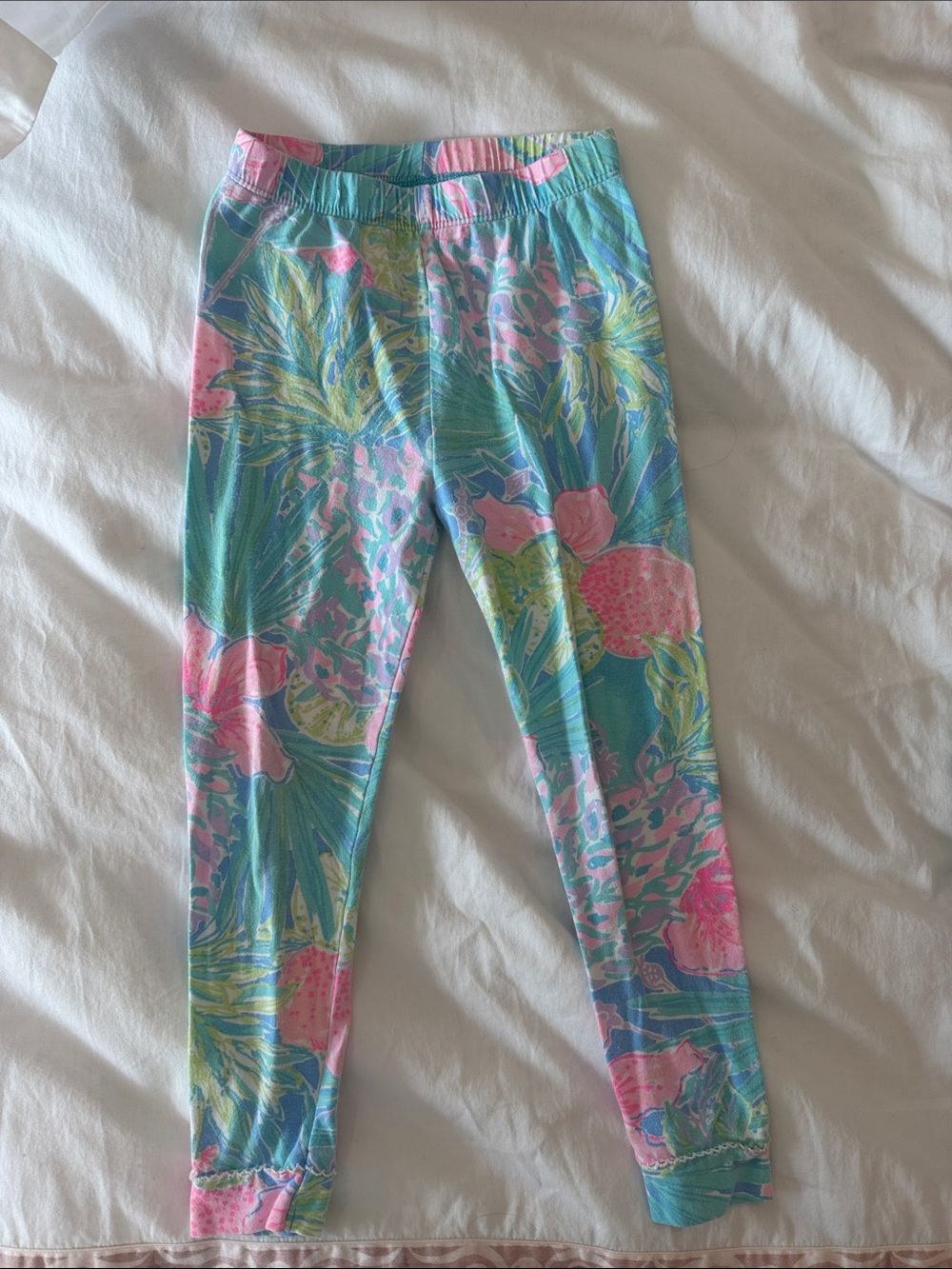Lilly Pulitzer Pink & Aqua Tropical Print Leggings